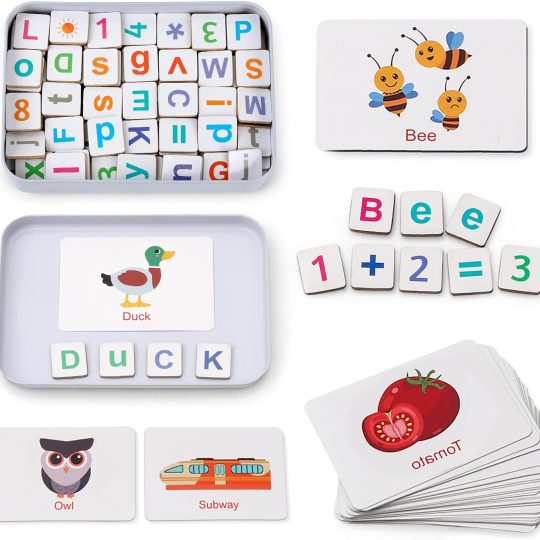 Wooden Magnetic Letters and Numbers Toys, Fridge Magnets ABC Alphabet Word Flash Cards Spelling Counting Game Learning Uppercase Lowercase Math for 3 4 5 Year Old Preschool Toddler Kid