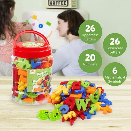 Uppercase Lowercase Magnetic Letters and Numbers for Children Math Symbols A-Z Alphabet Fridge Magnets Best Educational Toy for Preschool Learning Spelling Counting