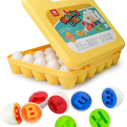 Coogam Matching Eggs Toy 26PCS ABC Alphabet Letters Color Recoginition Sorter Puzzle Easter Travel Bingo Game Uppercase Learning Educational Fine Motor Skill Montessori Gift for Toddler Kids