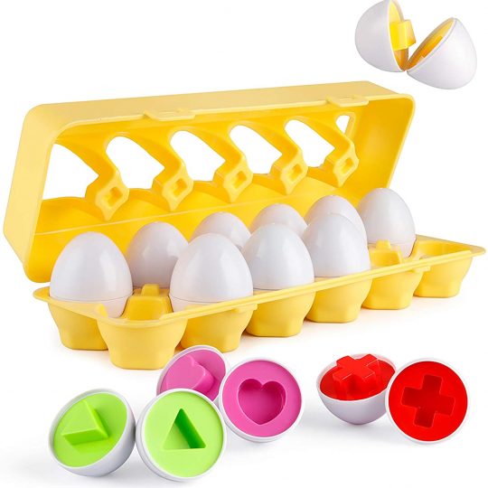 Coogam Matching Eggs 12 pcs Set Color & Shape Recoginition Sorter Puzzle for Easter Travel Bingo Game Early Learning Educational Fine Motor Skill Montessori Gift for  Kids