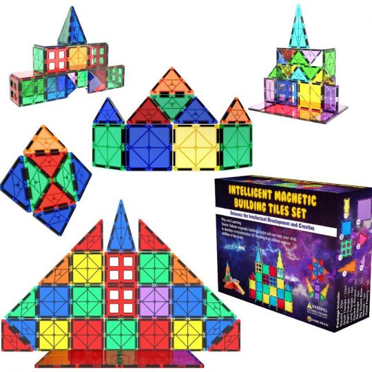 Desire Deluxe Magnetic Tiles Building Blocks Construction Toys for Boys & Girls 47pc – STEM Learning Educational Toy for Kids