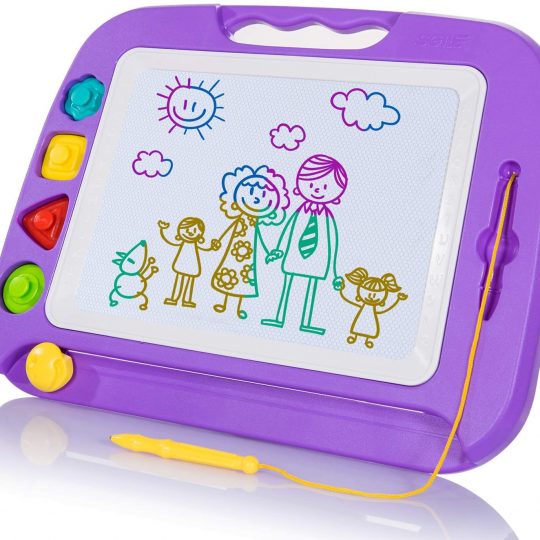 Large Magnetic Drawing Board - 4 Colors 42×33cm Doodle Pad with 4 Stamps for Toddlers, Learning Toy Gift for 36+ Month Kids