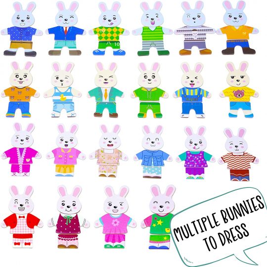 Jaques of London Wooden Puzzle Rabbit Family Dress Up | Wooden Jigsaw for 3 4 5 Year Olds | Toddler Puzzles