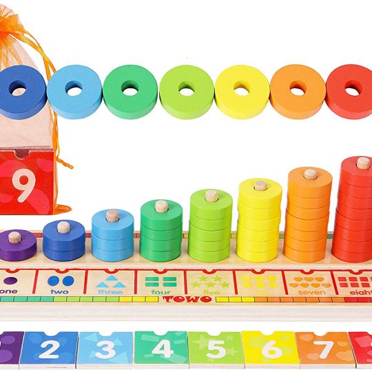 Toys of Wood Oxford Wooden Stacking Rings and Counting Games with 45 Rings Number Blocks- Counting Ring Stacker